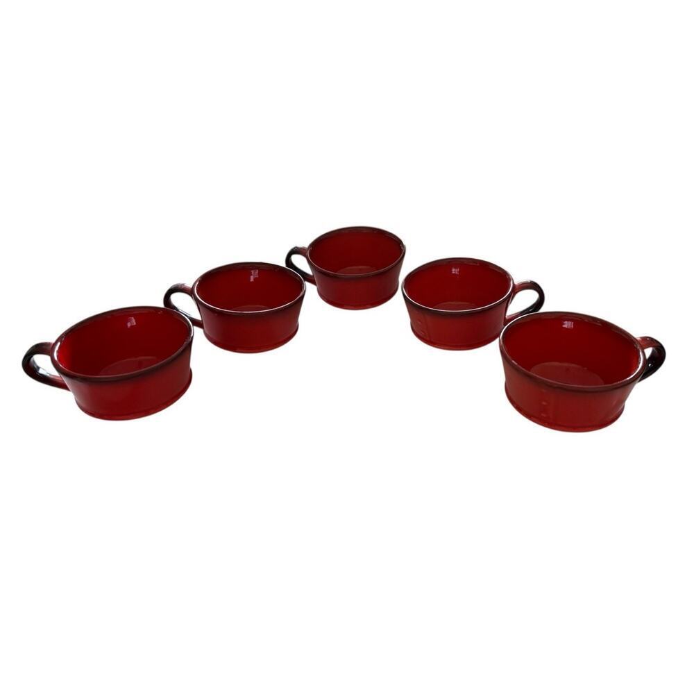 5 Metlox Poppytrail Red Rooster Red Coffee Tea Cups Mugs Vintage Set Retro 1960s